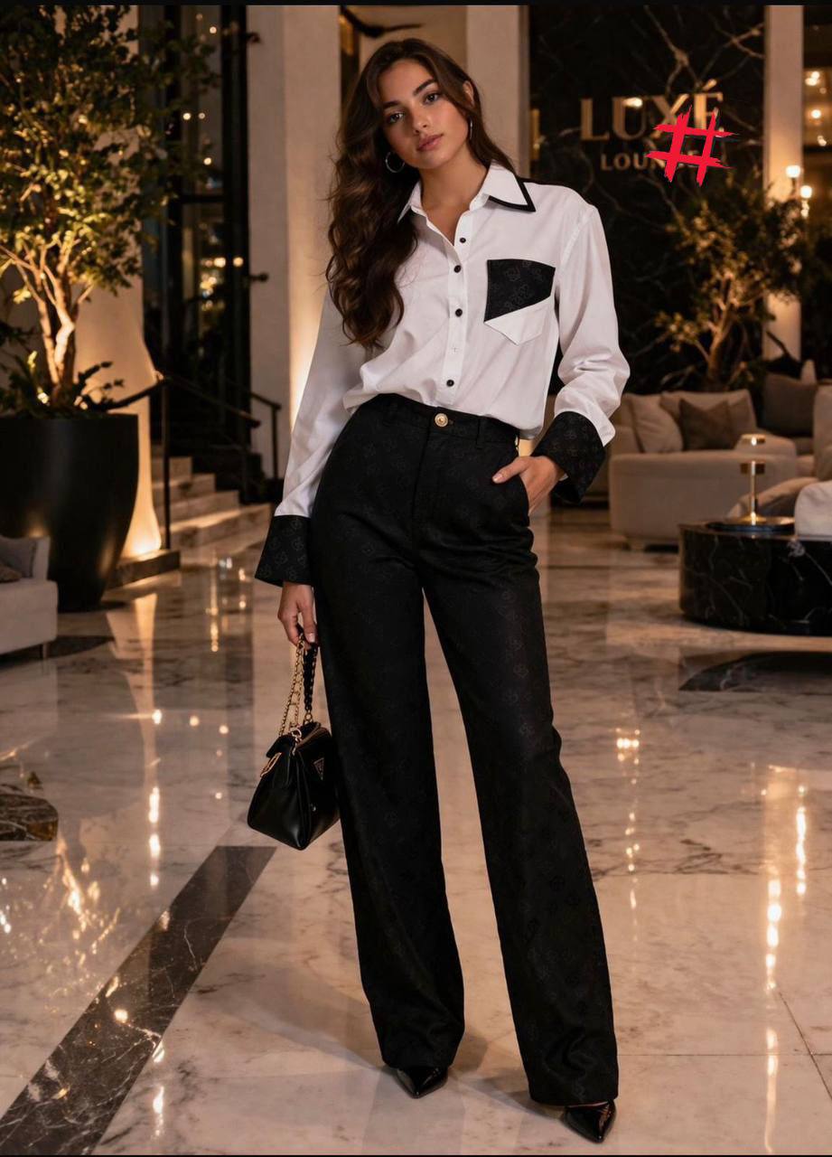 Monogram Shirt & Wide-Leg Trousers Set