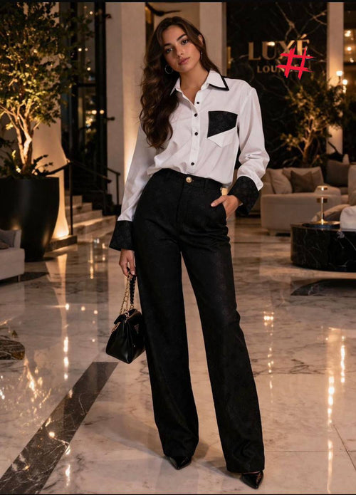 Monogram Shirt & Wide-Leg Trousers Set